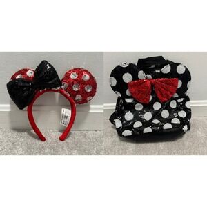 Disney Parks Minnie Mouse Sequins Headband Ears and Matching Mini Backpack